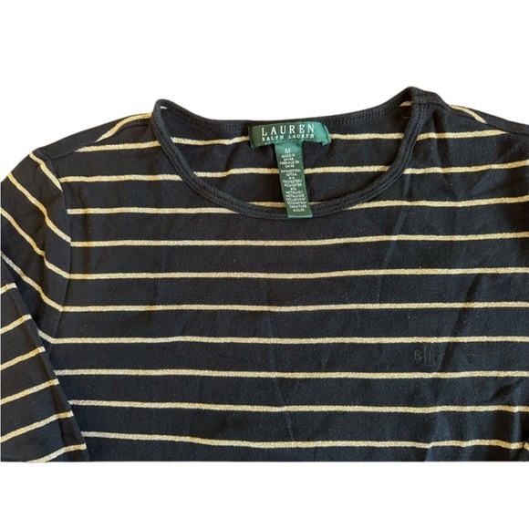 LAUREN RALPH Lauren Black Gold Striped Long Sleeve Top SZ M - Picture 3 of 5